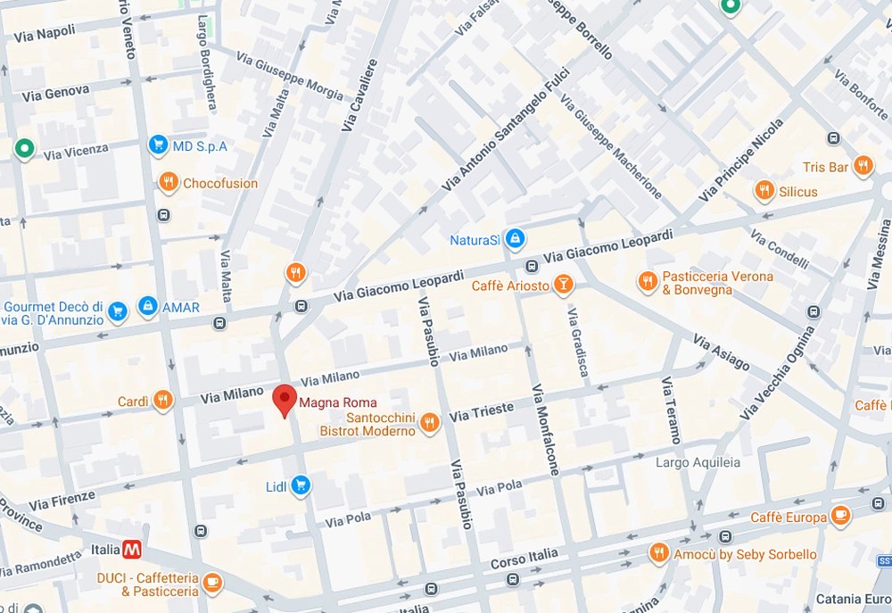 Mappa della sede Magna Roma in Via Martino Cilestri, 95 – Catania